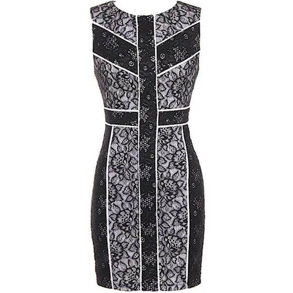 BRAND NEW ASOS BLACK GEOMETRIC LACE FIGURE-FLATTERING BODYCON DRESS Medium - Picture 1 of 9
